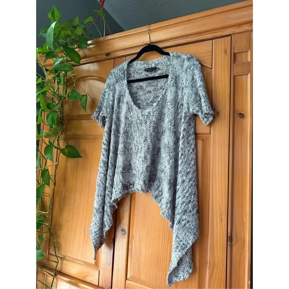 BCBGMAXAZRIA Gray Marled Knit Poncho Sweater Asymmetrical S/M